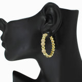 104279, 1.25" GOLD DIPPED, BALL MICRO PAVE CUBIC ZIRCONIA ROUND HOOP EARRING