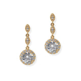 104288, GOLD PLATED, ROUND CUBIC ZIRCONIA ACCENT DANGLE EARRING