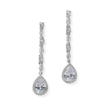 104297, WHITE GOLD PLATED, TEARDROP CUBIC ZIRCONIA DROP DANGLE EARRING