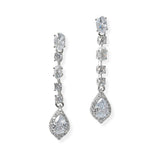 104298, WHITE GOLD PLATED, GEOMETRIC CUBIC ZIRCONIA DROP DANGLE EARRING