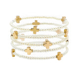 104301, CROSS ACCENT MULTI LAYERED PEARL BEADED STRETCH BRACELET