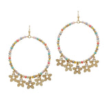 104302, FLOWER CHARM ROUND GLASS BEADED DANGLE EARRING