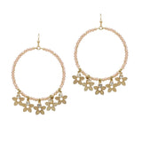 104302, FLOWER CHARM ROUND GLASS BEADED DANGLE EARRING