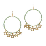 104302, FLOWER CHARM ROUND GLASS BEADED DANGLE EARRING