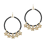 104302, FLOWER CHARM ROUND GLASS BEADED DANGLE EARRING