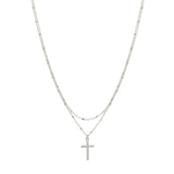 104303, PAVE CROSS CHARM DOUBLE LAYERED NECKLACE