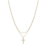 104303, PAVE CROSS CHARM DOUBLE LAYERED NECKLACE