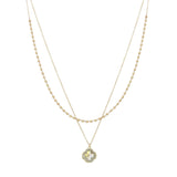 104305, CLOVER RHINESTONE CHARM ACCENT DOUBLE LAYERED NECKLACE