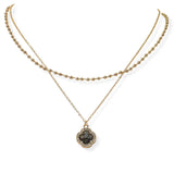 104305, CLOVER RHINESTONE CHARM ACCENT DOUBLE LAYERED NECKLACE