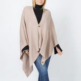 104306, RIBBBED KNIT CAPE/RUANA WITH BUTTON