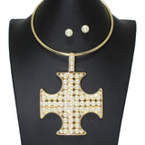 104312, OVERSIZED PEARL CROSS CHOKER NECKLACE
