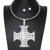 104312, OVERSIZED PEARL CROSS CHOKER NECKLACE