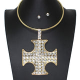 104312, OVERSIZED PEARL CROSS CHOKER NECKLACE