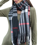 104323, PLAID PRINT FRINGE SCARF