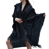 104330, FAUX FUR ACCENT WRAP PONCHO/RUANA CAPE WITH FRINGES