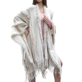 104330, FAUX FUR ACCENT WRAP PONCHO/RUANA CAPE WITH FRINGES