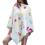 104331, MULTI COLOR NUMBER PRINT FAUX FUR PONCHO
