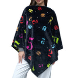 104331, MULTI COLOR NUMBER PRINT FAUX FUR PONCHO