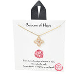 104341, GOLD DIPPED, "BEACON OF HOPE" CLOVER CUBIC ZIRCONIA CHARM NECKLACE