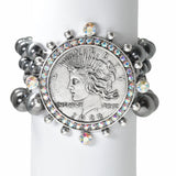 104343, WESTERN COIN NAVAJO BEADED STRETCH BRACELET