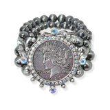 104343, WESTERN COIN NAVAJO BEADED STRETCH BRACELET