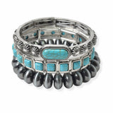 104344, WESTERN TURQUOISE STONE MULTI LAYERED STRETCH BRACELET