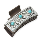 104358, WESTERN FLOWER ENGRAVED RECTANGULAR GRANDE HAIR CLAW
