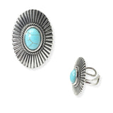 104365, WESTERN OVAL TURQUOISE STONE ACCENT CUFF RING