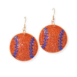 104379, SOFTBALL CRYSTAL RHINESTONE PUFFY DANGLE EARRING