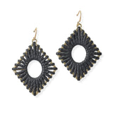 104383, SUEDE WRAPPED RHOMBUS DANGLE EARRING