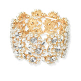 104391, FLOWER PEARL WITH RHINESTONE STRETCH BRACELET
