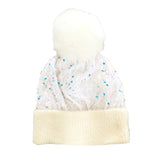 104400, SEQUIN ACCENT FUR POM POM BEANIE HAT