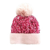 104400, SEQUIN ACCENT FUR POM POM BEANIE HAT