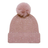 104401, BLING RHINESTONE ACCENT FUR POM POM BEANIE HAT
