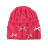 104403, MULTI COLOR RIBBON BOW ACCENT KNITTED BEANIE HAT