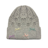 104403, MULTI COLOR RIBBON BOW ACCENT KNITTED BEANIE HAT
