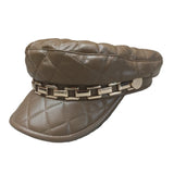 104405, QUILTED CHAIN TRIM FAUX LEATHER CABBIE HAT
