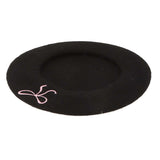 104406, PINK RIBBON BOW ACCENT FUZZY BERET HAT