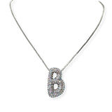 104407, PAVE RHINESTONE INITIAL PUFFY BUBBLE PENDANT NECKLACE
