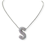104407, PAVE RHINESTONE INITIAL PUFFY BUBBLE PENDANT NECKLACE