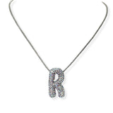 104407, PAVE RHINESTONE INITIAL PUFFY BUBBLE PENDANT NECKLACE
