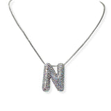 104407, PAVE RHINESTONE INITIAL PUFFY BUBBLE PENDANT NECKLACE
