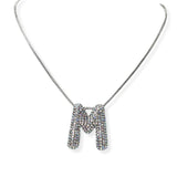 104407, PAVE RHINESTONE INITIAL PUFFY BUBBLE PENDANT NECKLACE