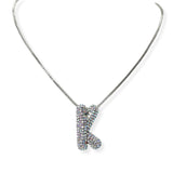 104407, PAVE RHINESTONE INITIAL PUFFY BUBBLE PENDANT NECKLACE