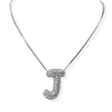104407, PAVE RHINESTONE INITIAL PUFFY BUBBLE PENDANT NECKLACE