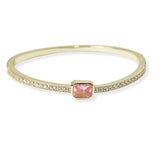 104408, 14K GOLD PLATED, GEOMETRIC CUBIC ZIRCONIA ACCENT BANGLE BRACELET