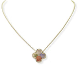104416, 14K GOLD PLATED, CLOVER MICRO PAVE CUBIC ZIRCONIA DESIGNER INSPIRED NECKLACE