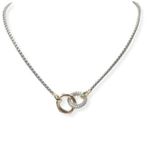 104418, 14K GOLD PLATED, DOUBLE RING CUBIC ZIRCONIA DESIGNER INSPIRED NECKLACE
