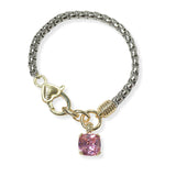 104423, 14K GOLD PLATED, CUBIC ZIRCONIA CHARM DESIGNER INSPIRED BRACELET