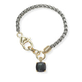 104423, 14K GOLD PLATED, CUBIC ZIRCONIA CHARM DESIGNER INSPIRED BRACELET